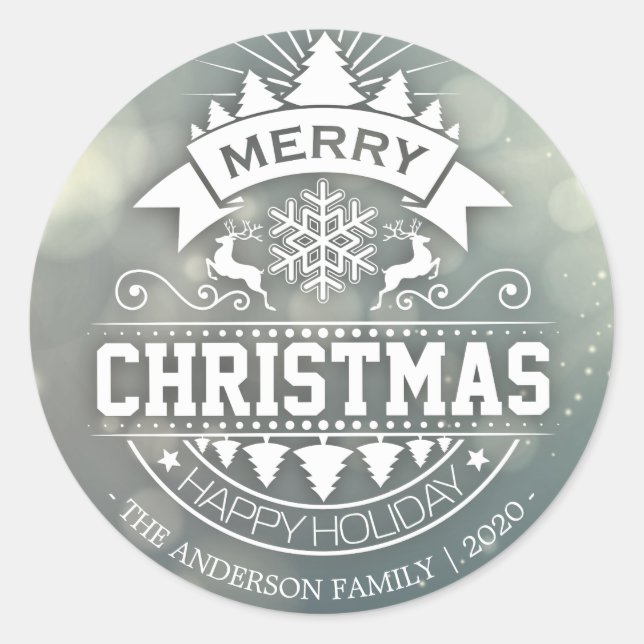 Merry Christmas & Happy New Year Holiday Greetings Classic Round Sticker (Front)
