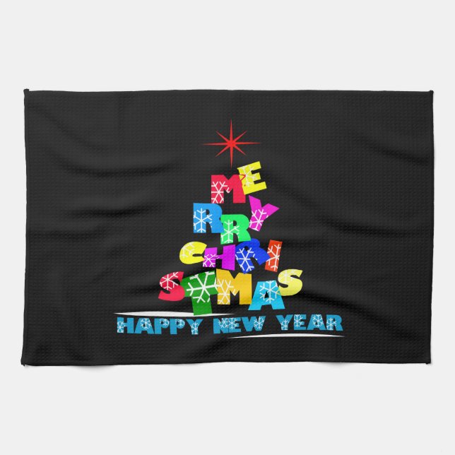 Merry Christmas Happy New Year Kitchen Towel (Horizontal)