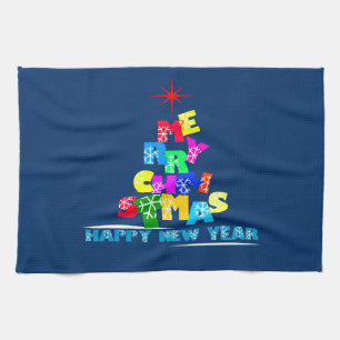 Merry Christmas Happy New Year Kitchen Towel