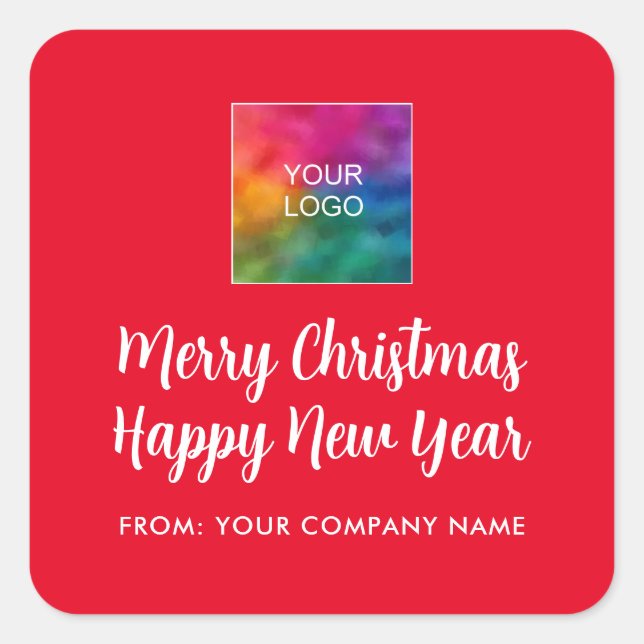 Merry Christmas Happy New Year Logo Typography Square Sticker (Front)