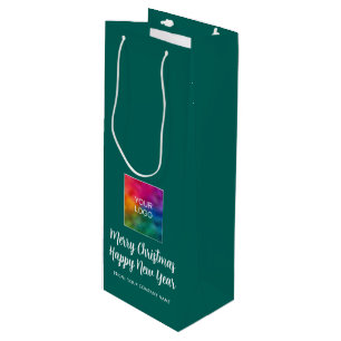 Merry Christmas Happy New Year Logo Typography Wine Gift Bag