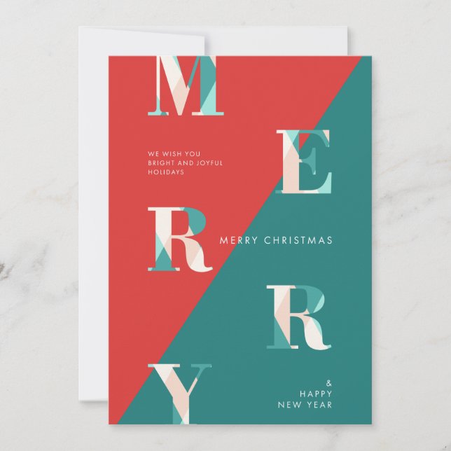 Merry Christmas & Happy New Year Modern Geometric Holiday Card (Front)