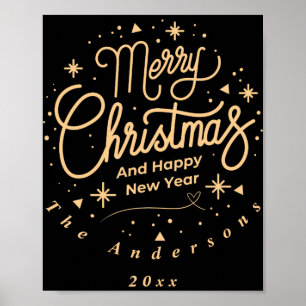 Merry Christmas Happy New Year Modern Green Gold T Poster