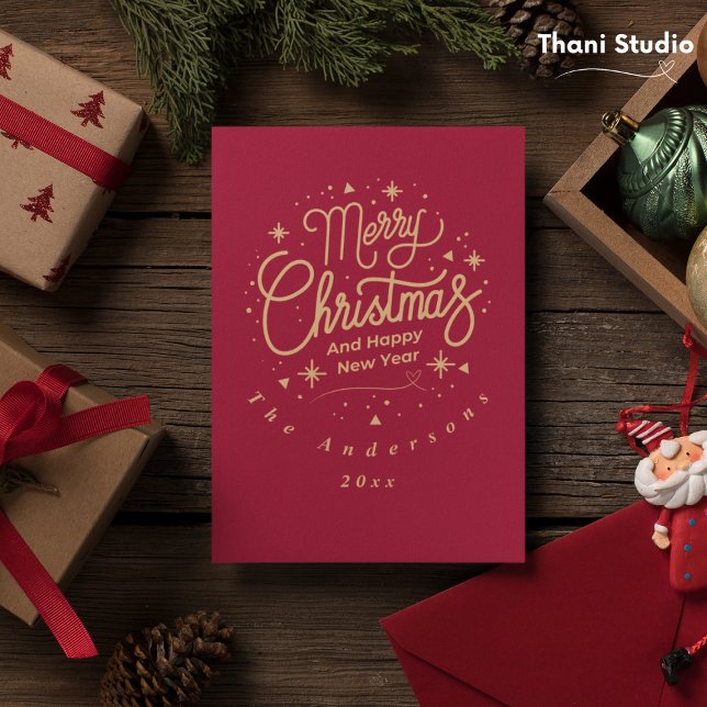 Merry Christmas Happy New Year Modern Red & Gold Invitation (Creator Uploaded)