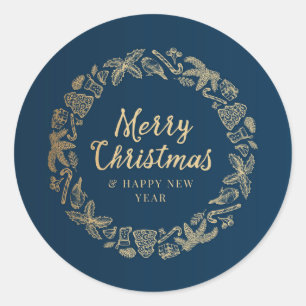 Merry Christmas & Happy New Year monochrome Classic Round Sticker