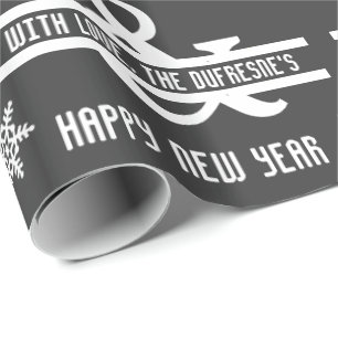 Merry Christmas & Happy New Year Personalized Grey Wrapping Paper