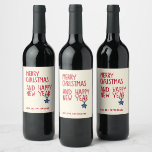 Merry Christmas Happy New Year Personalized Wine Label