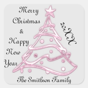 Merry Christmas & Happy New Year Pink Gray Modern Square Sticker