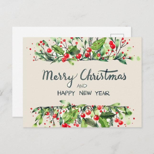 Merry Christmas happy new year postcards (Front/Back)