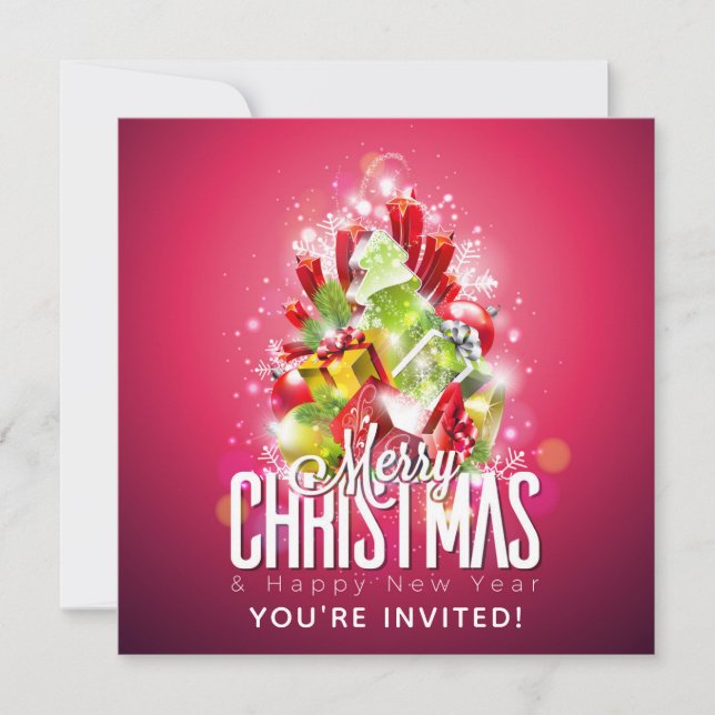 Merry Christmas Happy New Year Presents & Tree Invitation (Front)