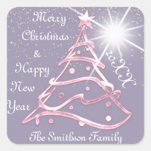 Merry Christmas & Happy New Year Purple Smoky Pink Square Sticker