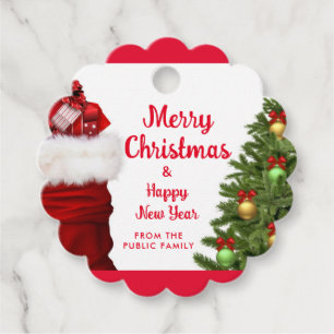 Merry Christmas Happy New Year Red Scalloped Favour Tags
