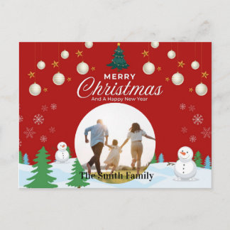 Merry Christmas & Happy New Year Red Snowman Holiday Postcard