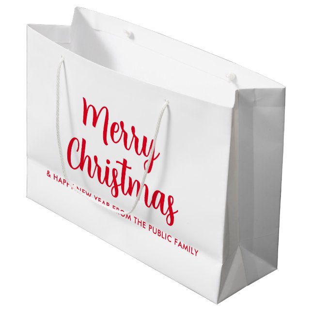 Merry Christmas Happy New Year Red White Custom Large Gift Bag (Front Angled)