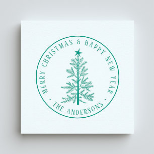 Merry Christmas & Happy New Year Return Address Rubber Stamp