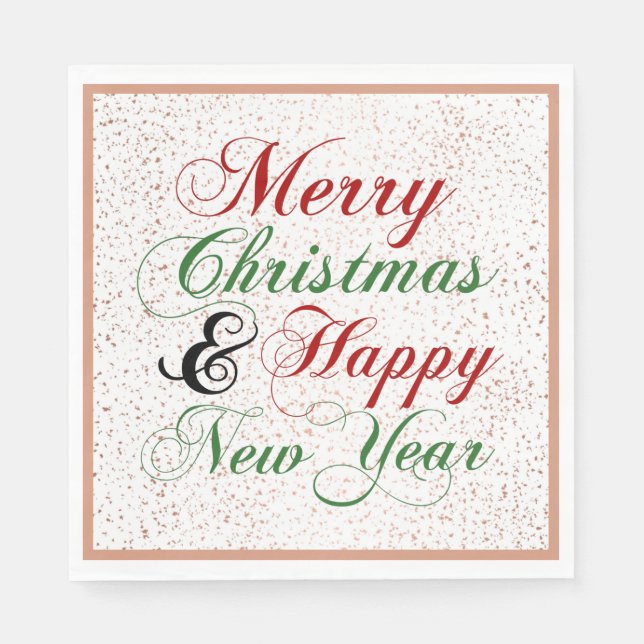 Merry Christmas Happy New Year Rose Gold Glitter Napkin (Front)