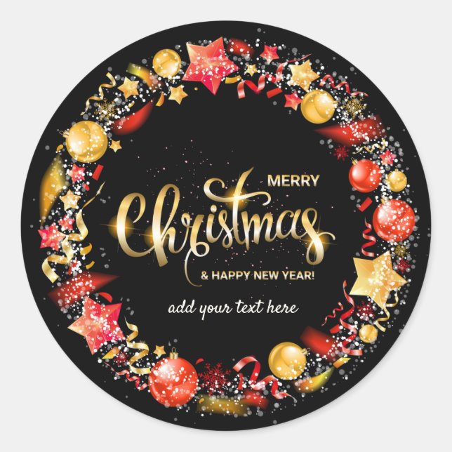 Merry Christmas & Happy New Year Round Sticker (Front)