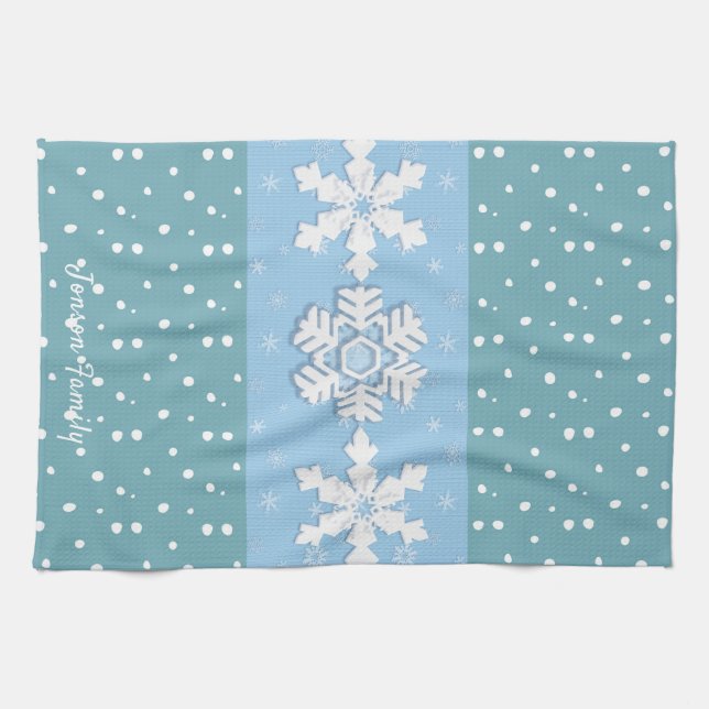 Merry Christmas & Happy New Year Rustic Snow Kitchen Towel (Horizontal)