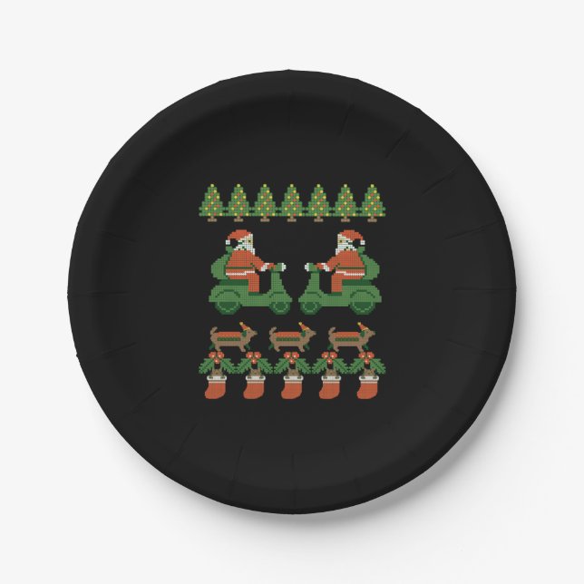 Merry Christmas happy new year,santa pixels Paper Plate (Front)