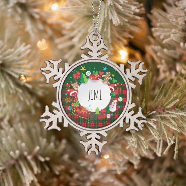 Merry Christmas & Happy New Year! Scotland Pattern Snowflake Pewter Christmas Ornament (Tree)