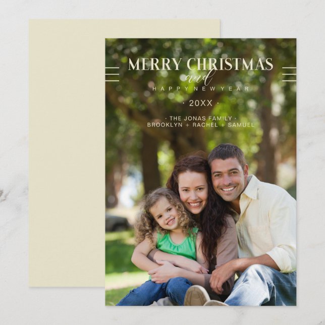 Merry Christmas Happy New Year Script Custom Photo (Front/Back)