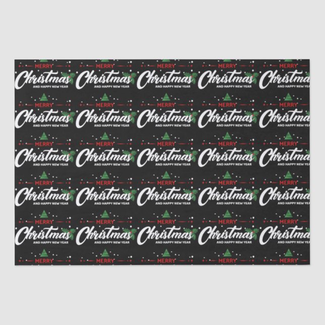 Merry Christmas Happy New Year Seamless Pattern  Tissue Paper (Front)