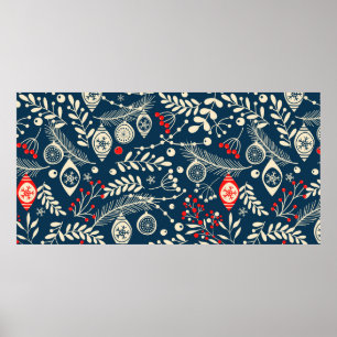 Merry Christmas, Happy New Year seamless pattern w Poster