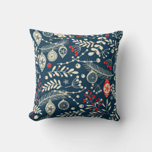 Merry Christmas, Happy New Year seamless pattern w Throw Pillow