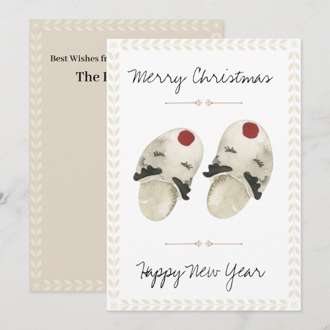 Merry Christmas Happy New Year Slippers Card (Front/Back)