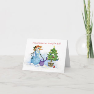 Merry Christmas Happy New Year snowman gardener Holiday Card