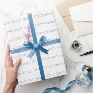 Merry Christmas Happy New Year text grey white Wrapping Paper