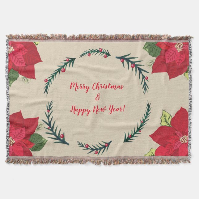 Merry Christmas, Happy New Year Throw Blanket (Front)