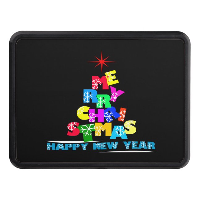 Merry Christmas Happy New Year Trailer Hitch Cover (Front)