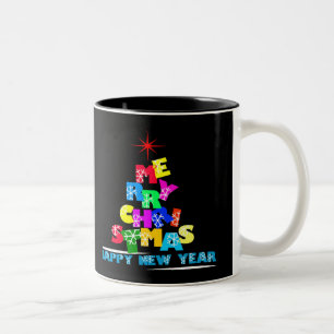 Merry Christmas Happy New Year Two-Tone Coffee Mug