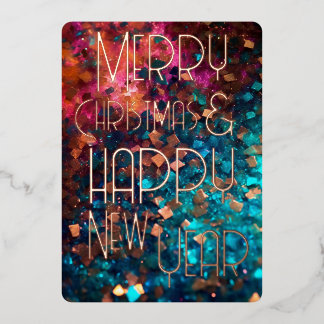 Merry Christmas Happy New Year Vibrant Confetti Foil Holiday Card