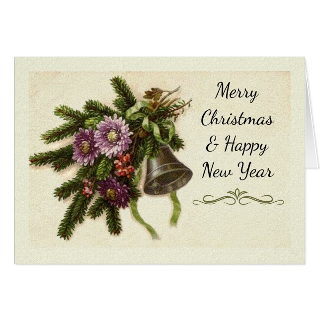 Merry Christmas Happy New Year Vintage Greens (Front Horizontal)
