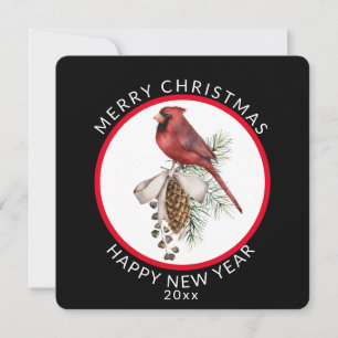 Merry Christmas Happy New Year with Cardinal Holiday Card