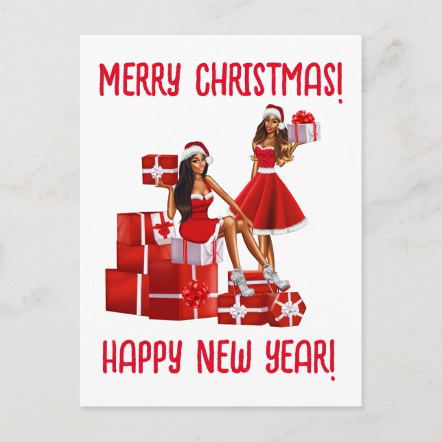 Merry Christmas.  Happy New Year.  Women Mom Sista Holiday Postcard (Front)
