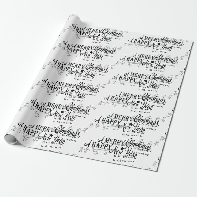 Merry Christmas Happy New Year Wrapping Paper (Unrolled)