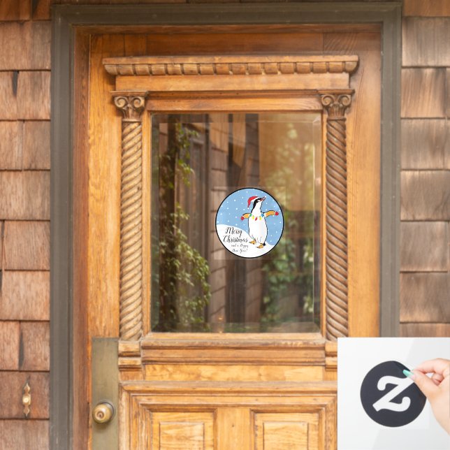 Merry Christmas Happy Penguin Window Cling (Home Door)