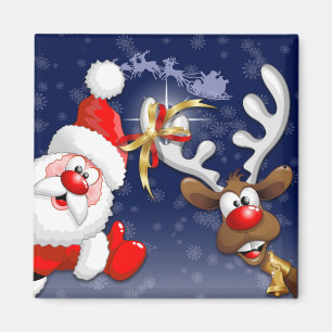 Merry Christmas Happy Santa and Reindeer Magnet