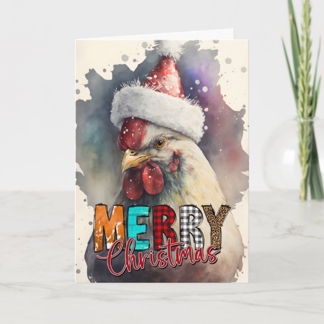 Merry Christmas Happy Santa Chicken Card (Front)