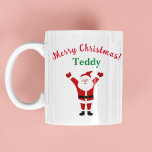 Merry Christmas Happy Santa Name Coffee Mug<br><div class="desc">Featuring a jolly Santa with a big smile and vibrant colours.</div>