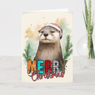 Merry Christmas Happy Santa Otter Card