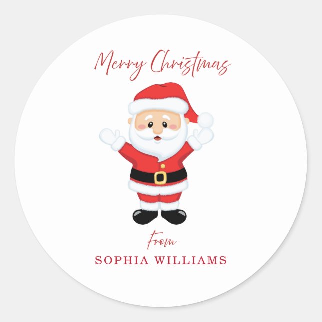 Merry Christmas Happy Santa Present Red Classic Round Sticker (Front)