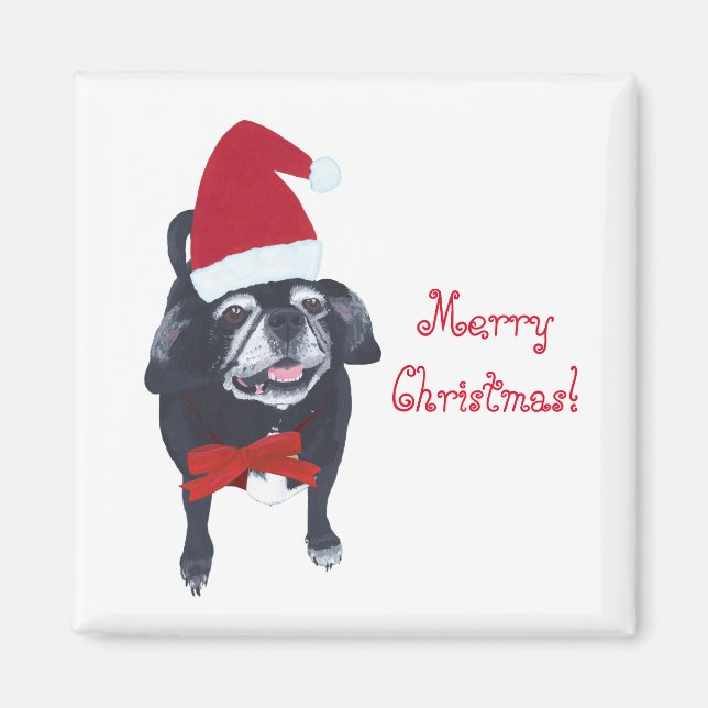 Merry Christmas Happy Santa Pug Dog Magnets (Front)