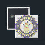 Merry Christmas happy snowman famous coffe style 2 Inch Square Button<br><div class="desc">Famous coffe style logo with Merry Christmas typography</div>