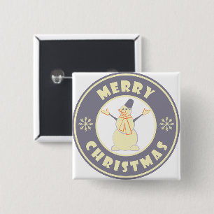 Merry Christmas happy snowman famous coffe style 2 Inch Square Button