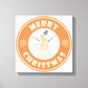 Merry Christmas happy snowman famous coffe style Canvas Print