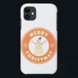 Merry Christmas happy snowman famous coffe style iPhone 11 Case<br><div class="desc">Famous coffe style logo with Merry Christmas typography</div>
